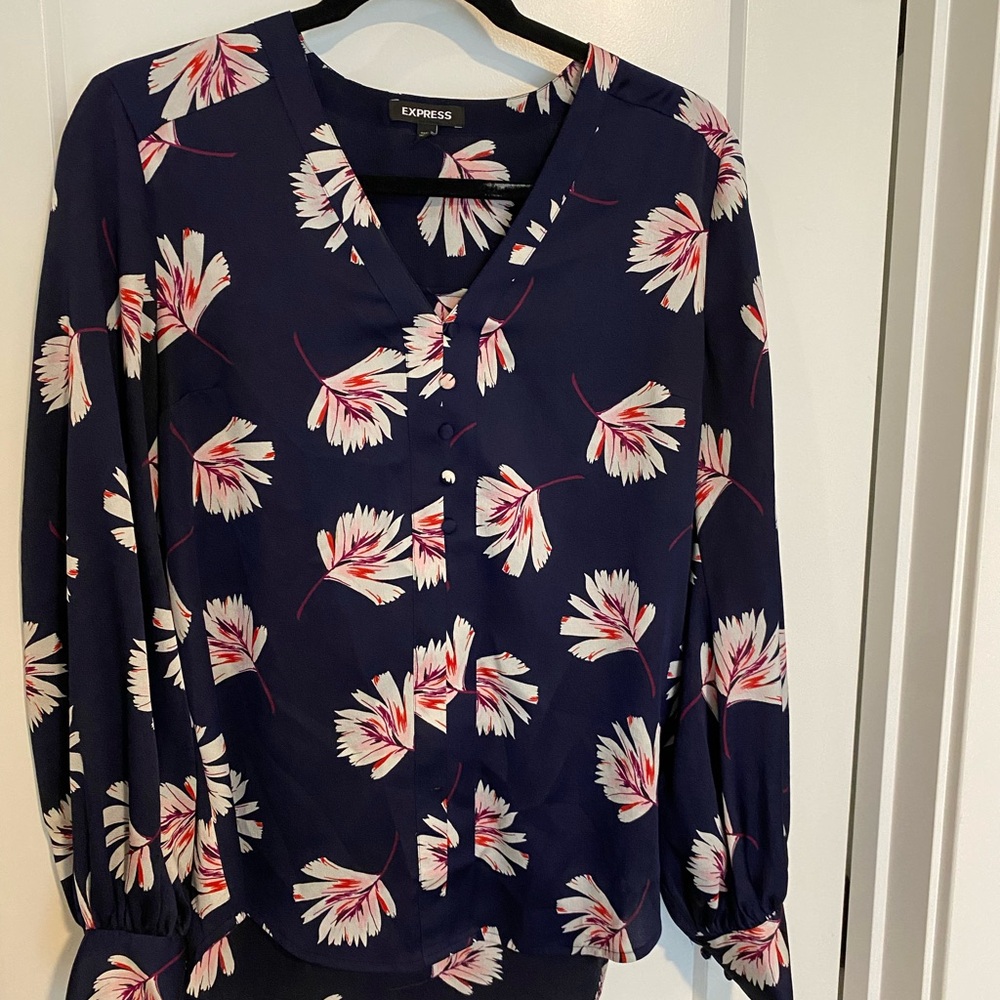 Express Dark Blue Floral Blouse
